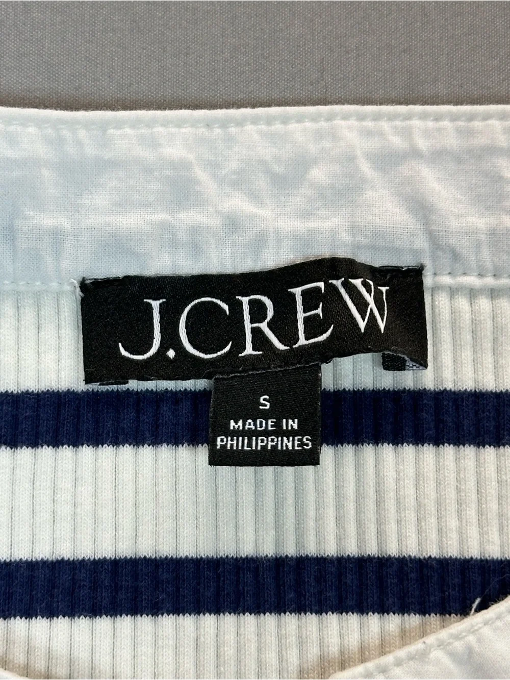 J. Crew Vintage Rib Puff-Sleeve Henley, Navy/White Stripes - Womens Small